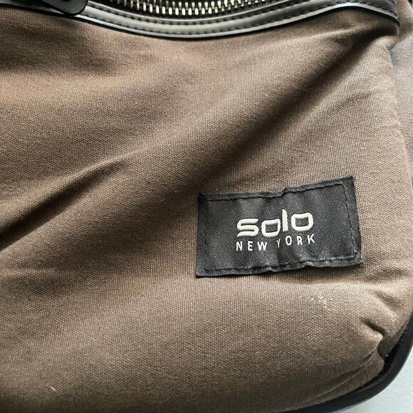 SOLO New York Hamish Briefcase Laptop Tablet Bag Brown Canvas & Leather - Picture 2 of 12
